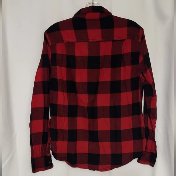 George Men's Red/Black Plaid Flannel Long Sleeve Top Size Medium EUC - Picture 6 of 7